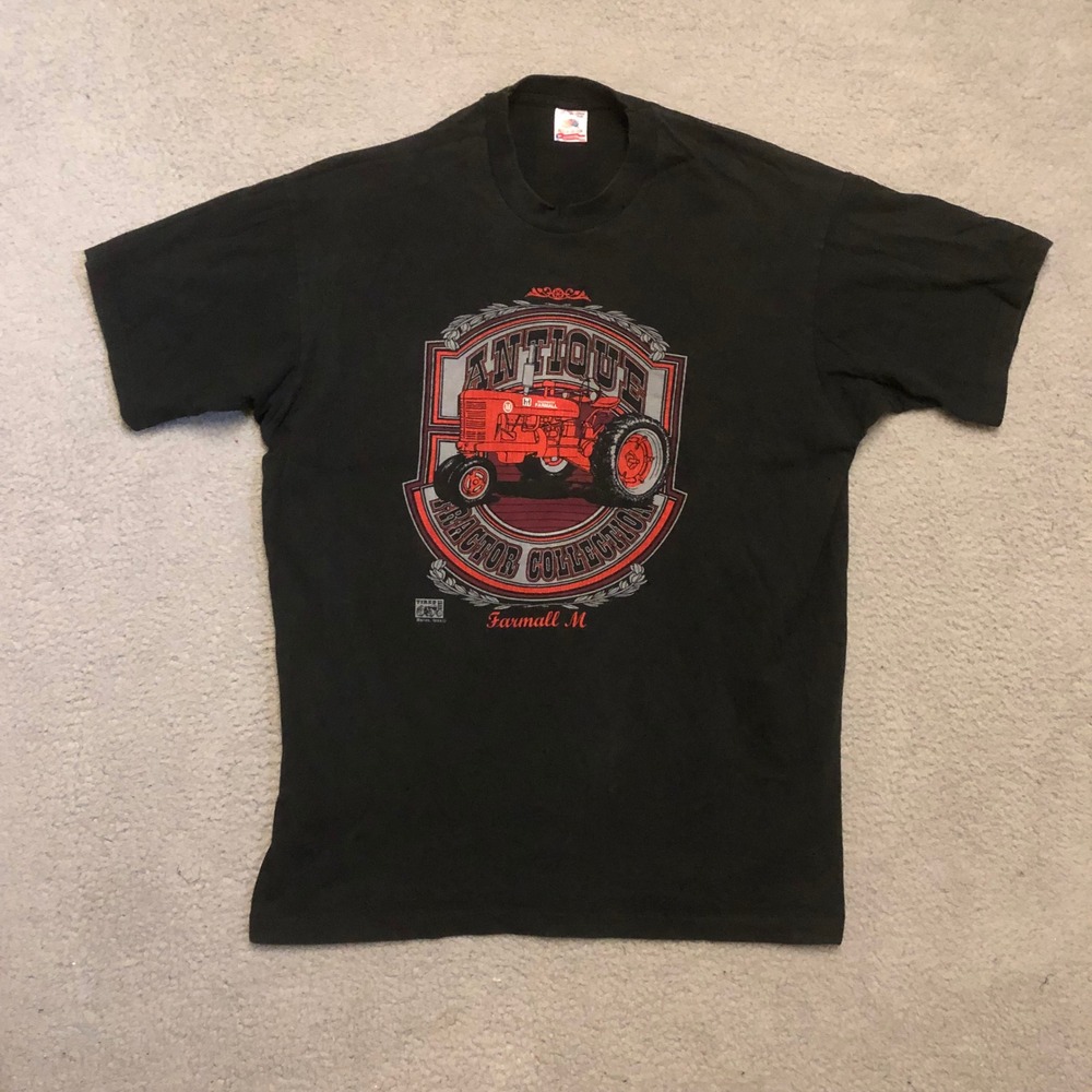 Single Stitch Vtg Farmall M Antique Tractor Collection Graphic T-Shirt Black XL